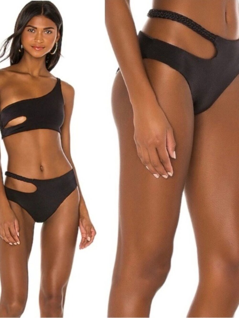 NWT Joues de Sable Emmy Bikini Bottom XXL Noir Black Cutout Braided Woven Strap